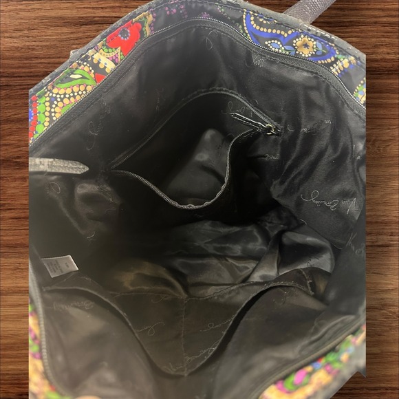 Vera Bradley Tote Bag Black Paisley Floral Print Shoulder Handbag Purse - Picture 7 of 10